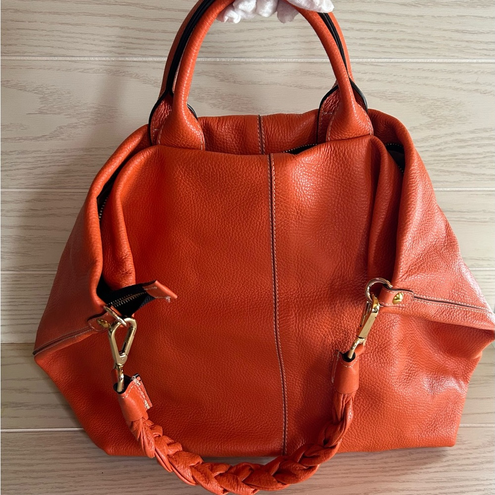 Orange Leather Tote Bag, made in Italy